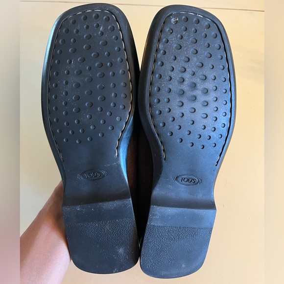 TOD'S DRIVING SHOES BROWN SUEDE Leather SIZE 5.5 Loafers Square Toe - Picture 6 of 11